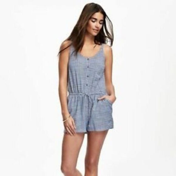 OLD NAVY Blue Gingham Plaid Tank Romper M - Picture 1 of 9